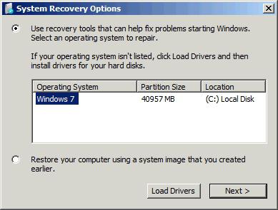 восстановление запуска Windows 7