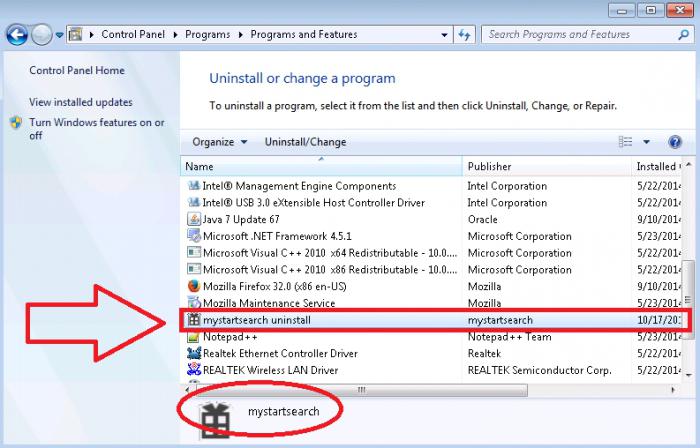 как удалить mystartsearch windows 7