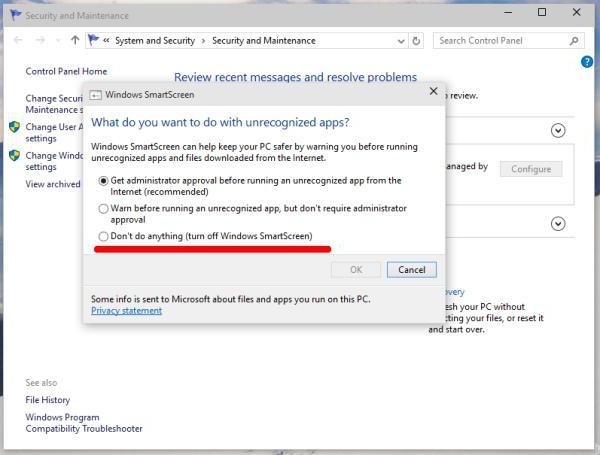 как отключить smartscreen в windows 10