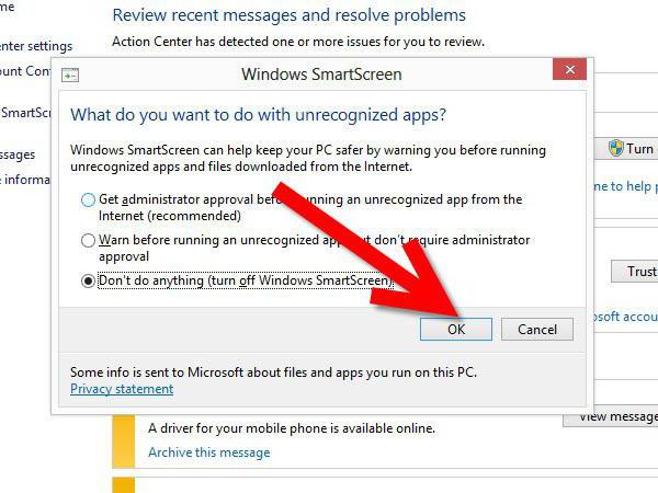 как отключить smartscreen в windows 8 