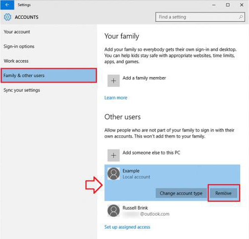 how to remove redundant windows 10 accounts