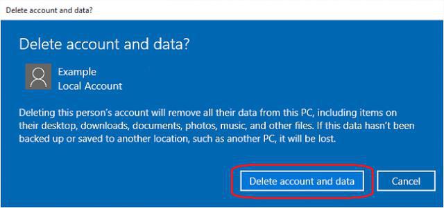 delete user account in windows 10