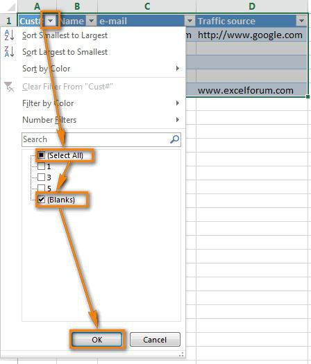 exel table remove empty rows