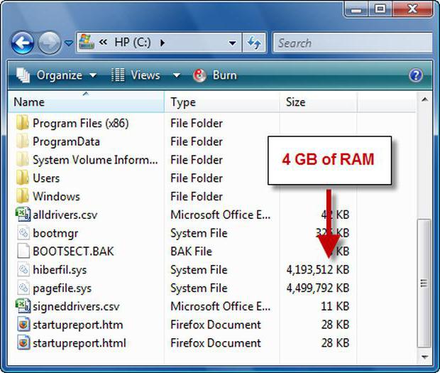 как удалить файл hiberfil sys windows xp 