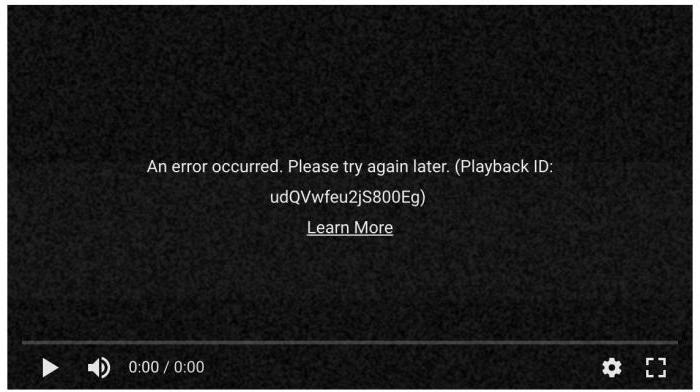 ошибка повторите попытку позже идентификатор воспроизведения youtube 