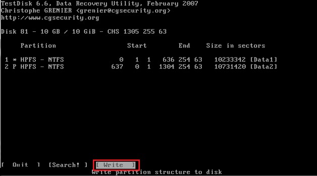 Восстановление разделов в программе TestDisk