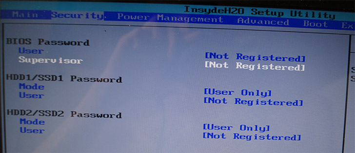 Setting passwords in BIOS