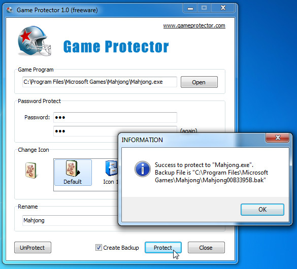 Пароль в программе Game Protector