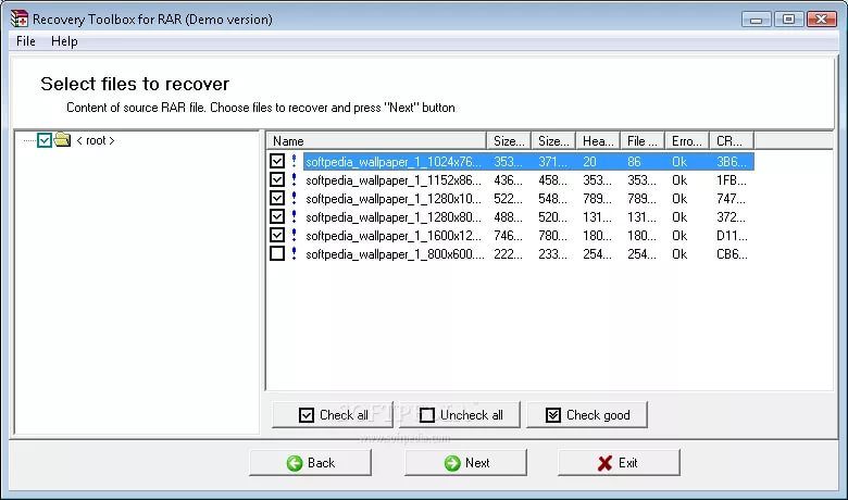 Selecting files to scan in Recovery Toolbox for RAR