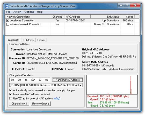 Программа Technitium MAC Address Changer