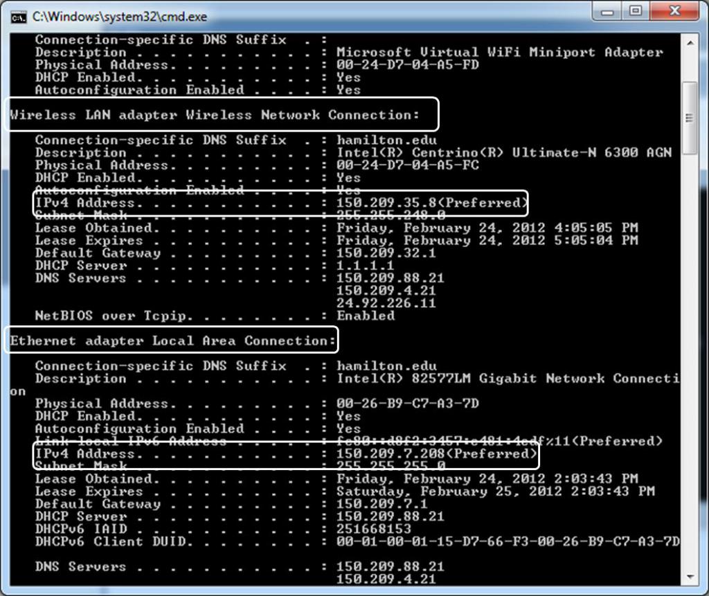 Determining the internal IP at the command line