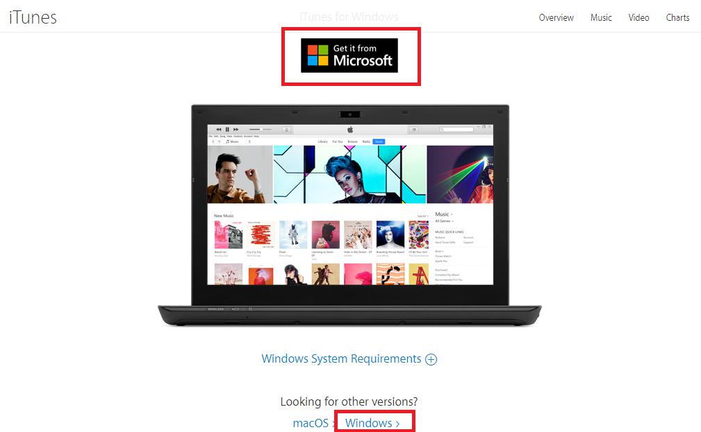 ITunes download site for Windows