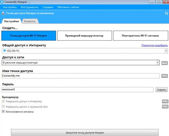 Creating an Access Point in Connectify