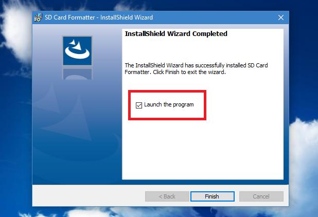 Запуск программы SD Formatter по окончании установки