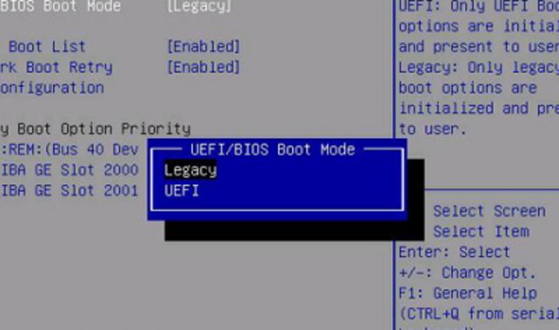 Переключение режимов UEFY/Legacy в BIOS