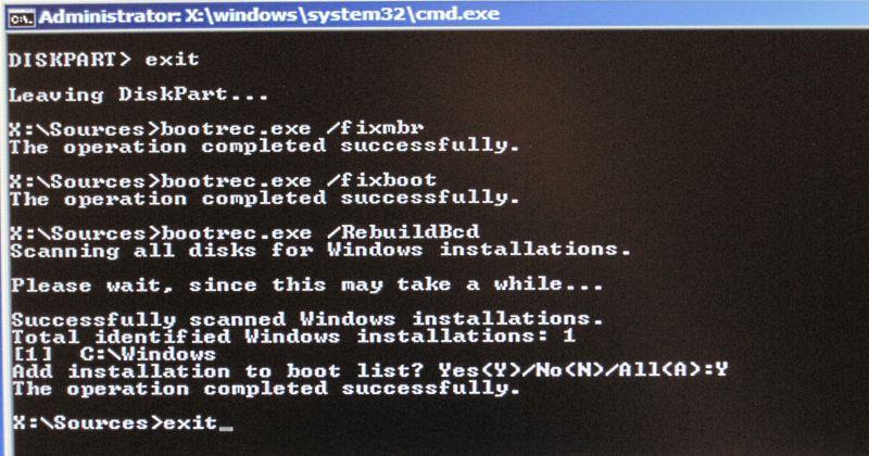 Operation completed. Система не видит жесткий диск. Boot source. Fixmbr. Total identified Windows installations 0.