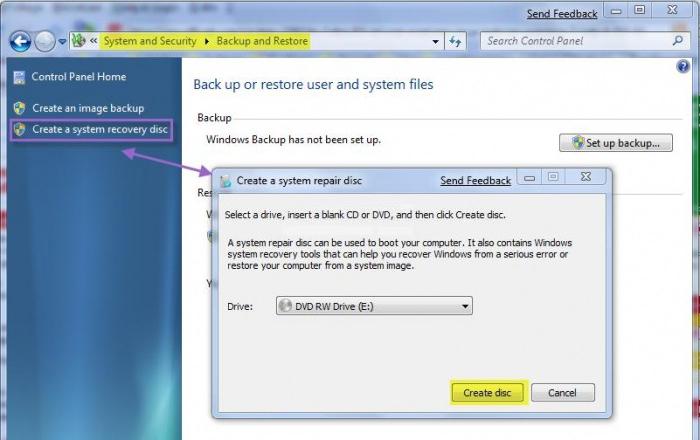 создать диск восстановления windows 7 