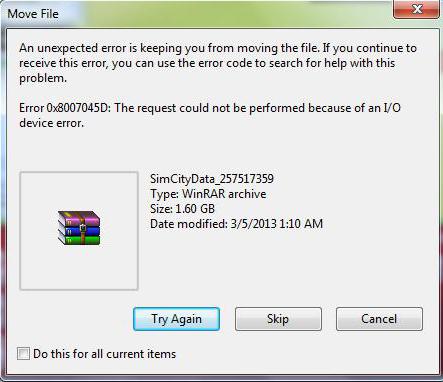 0x8007045d при копировании файла