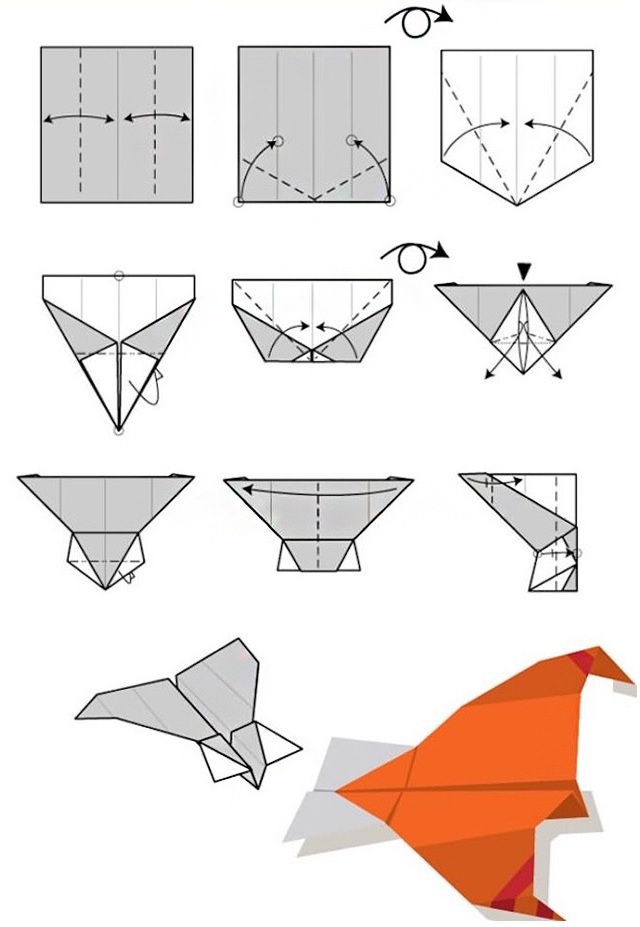 Бумажный самолет схема складывания