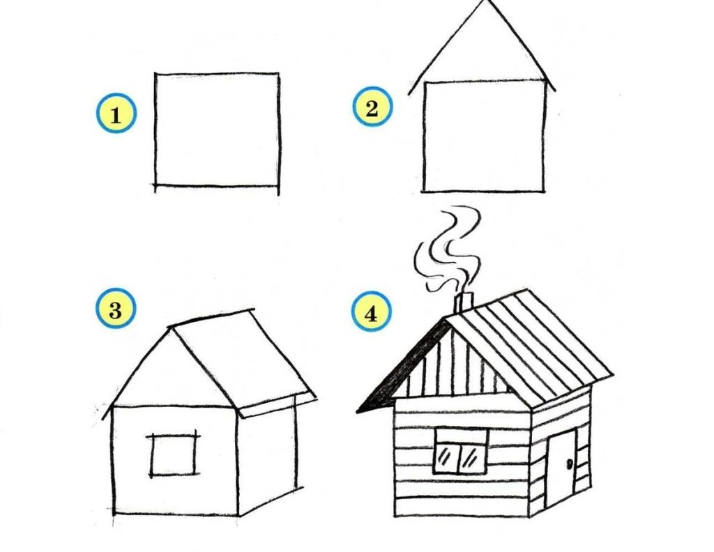 Пошаговый рисунок домика