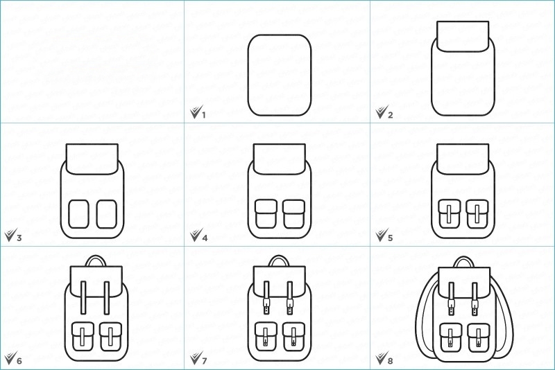 Пошаговый рисунок рюкзака