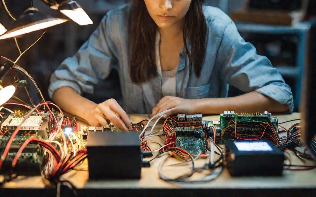 Портрет девушки-программиста микроконтроллеров.