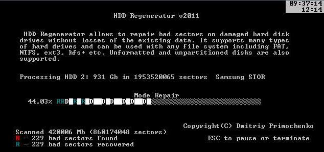 Восстановление жесткого диска с помощью программы hdd regenerator