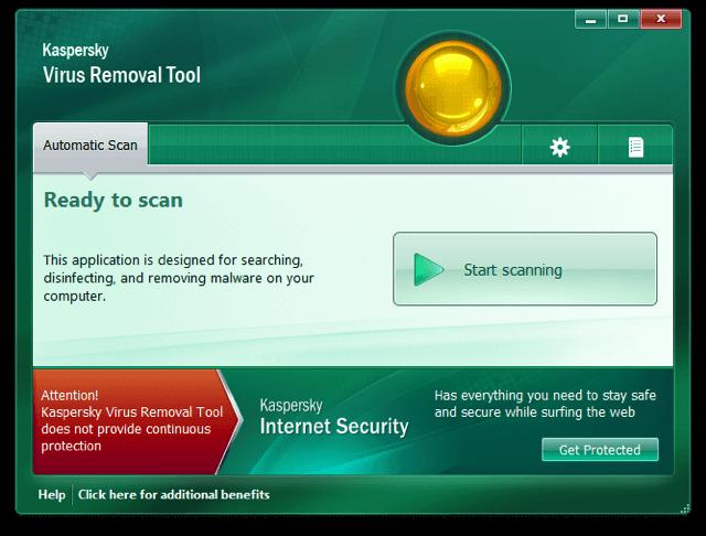 главное окно Kaspersky Virus Removal Tool