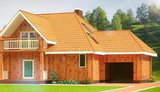 project of a wooden house with a garage and an attic up to 100 sq m