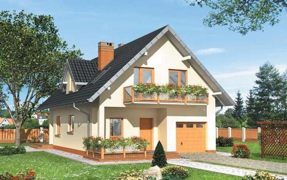 projects of wooden houses with an attic and a garage