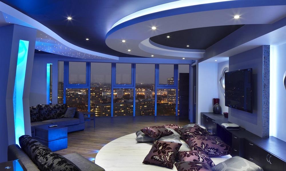 двухуровневые потолки из гипсокартона с подсветкой фото