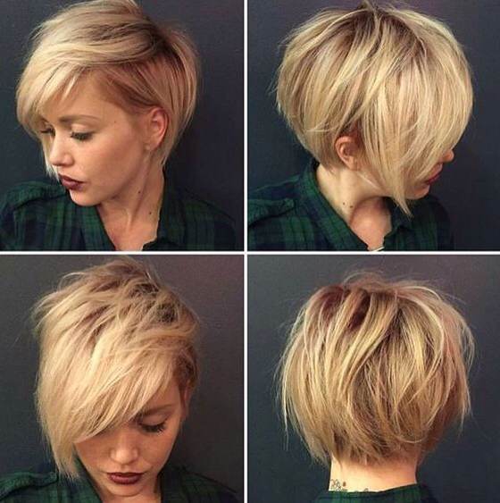 An example of a short haircut with a long bang