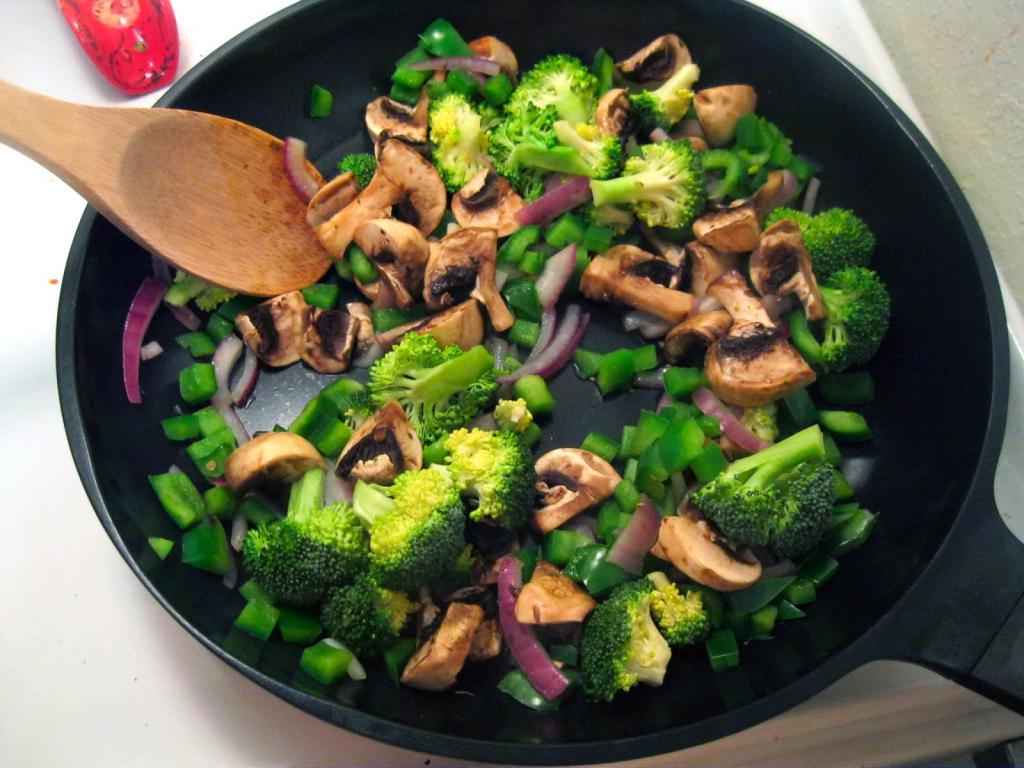 Vegetables, mushrooms, pan