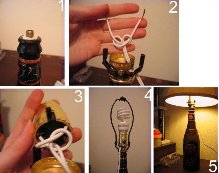 как сделать настольную лампу из бутылки