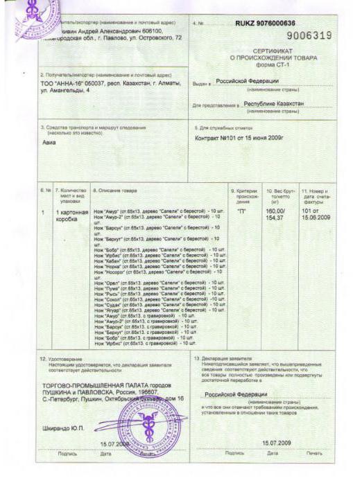 сертификат о происхождении товара форма ст 1