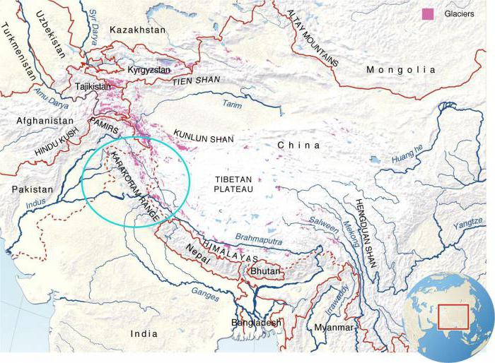 карта горной системы Каракорум