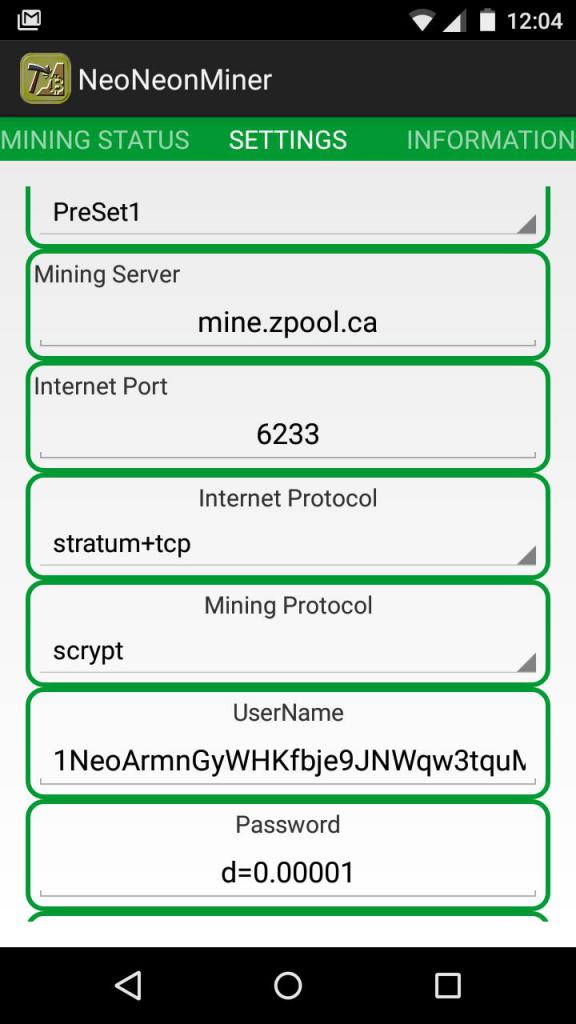 Программа для майнинга на телефоне NeoNeonMiner
