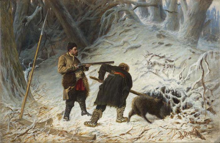 картина охота на медведя зимой