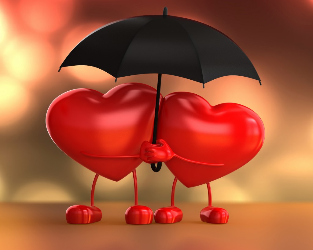 Two hearts under an umbrella