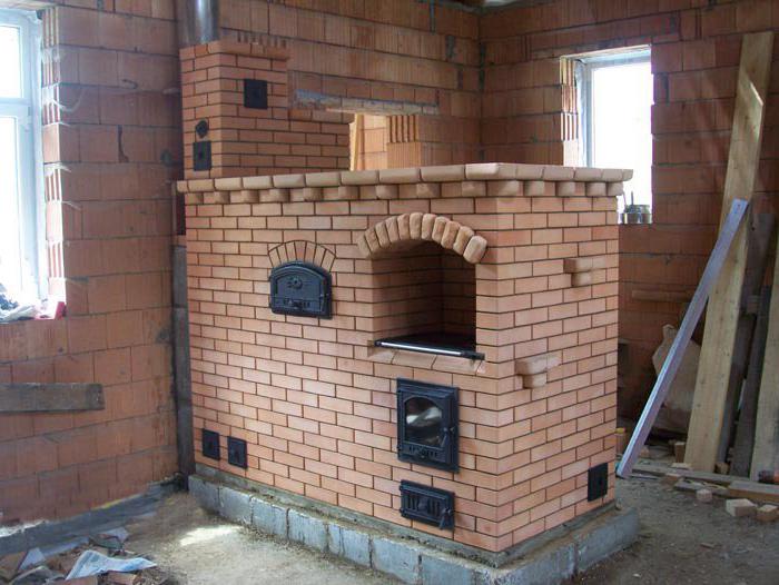 Russian stove with fireplace and stove bench