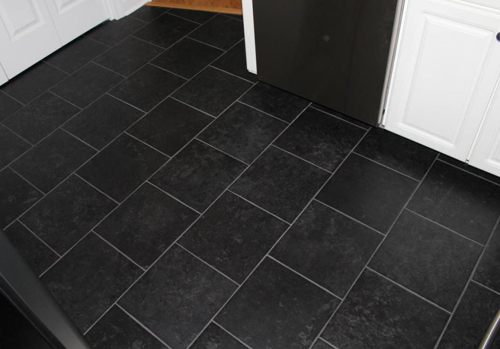 Black tile on the kitchen floor