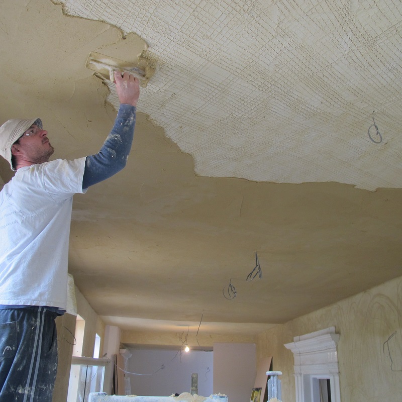 Ceiling finish in a new building