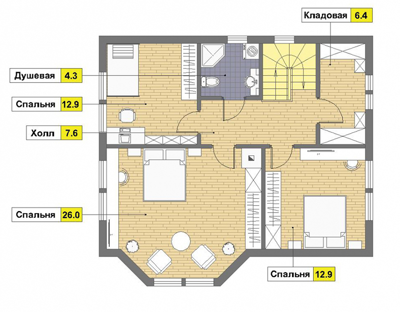 План первого этажа дома с эркером