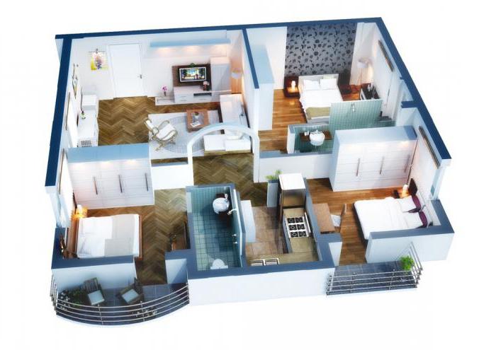 Layout of a one-story house 12 to 12 with three bedrooms