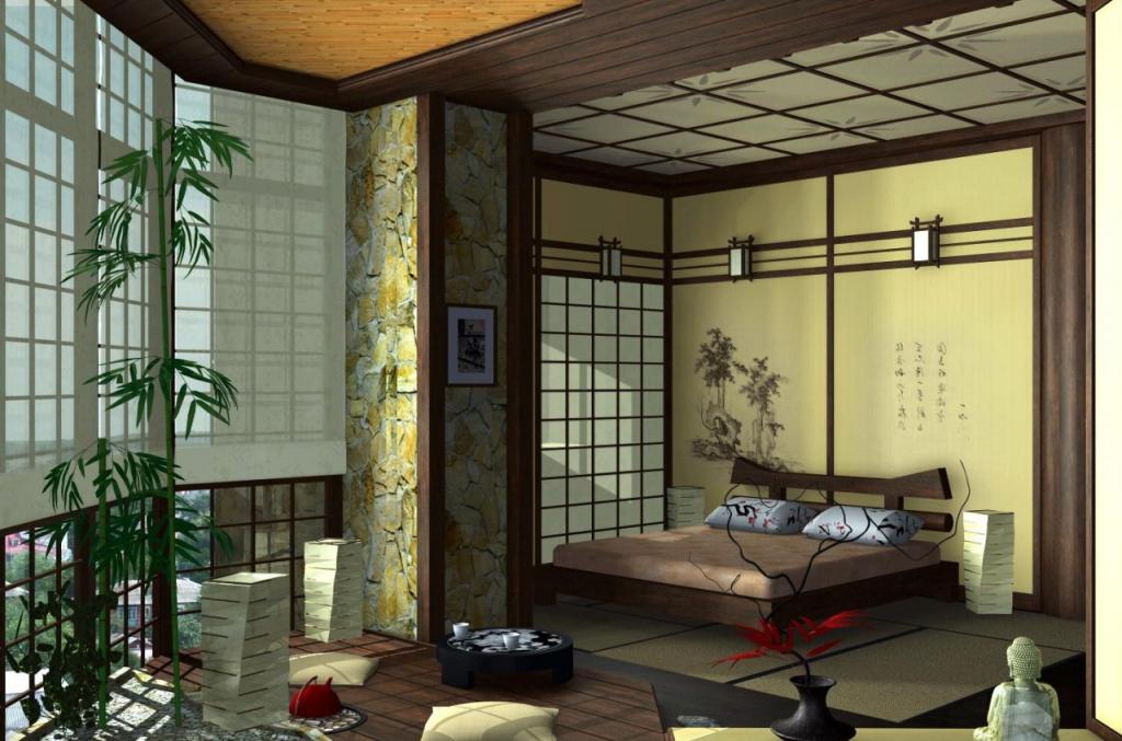 большая спальня в японском стиле