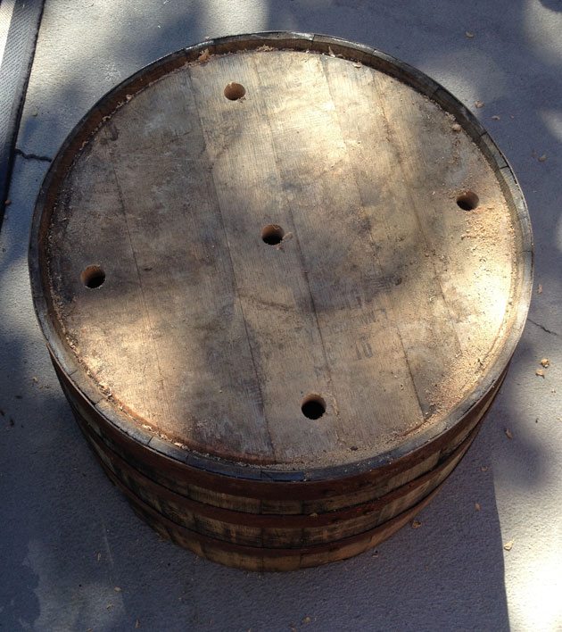 Oak barrel with whiskey