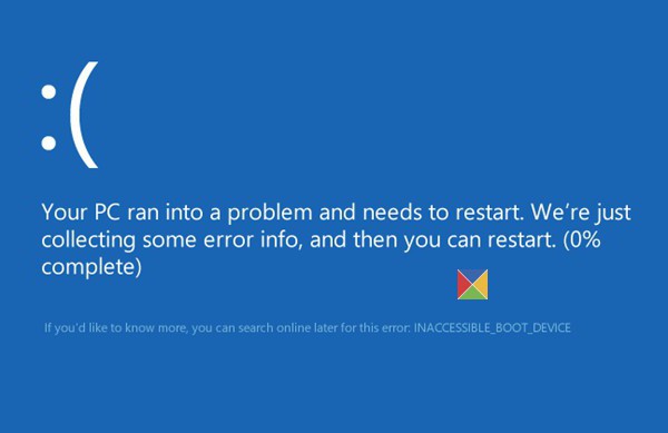 inaccessible boot device при загрузке windows 10