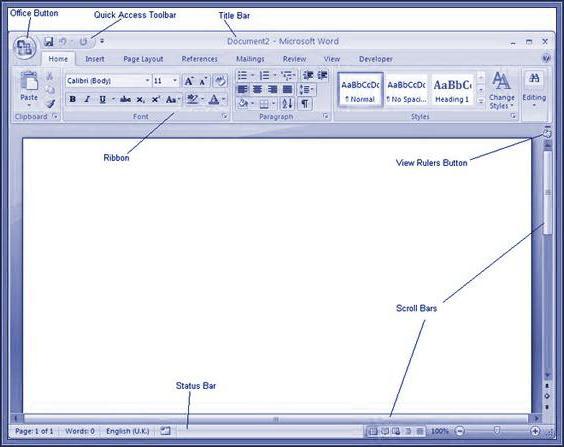 В чем назначение основных элементов окна word