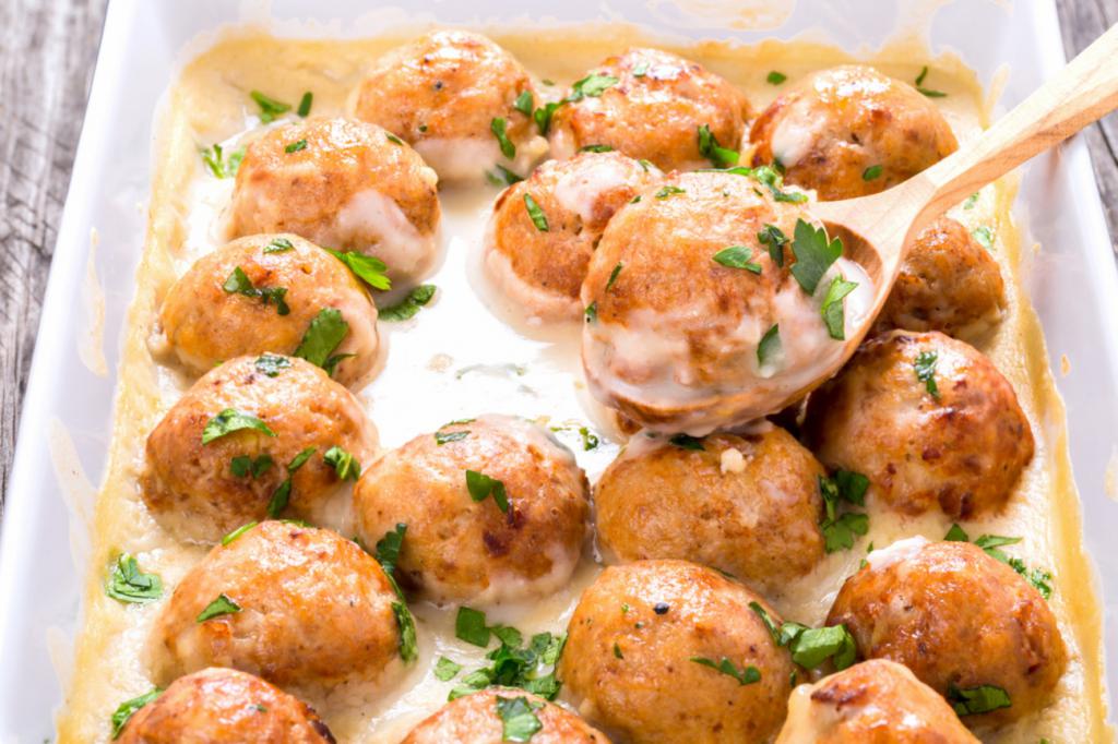 Meatballs with gravy in a pan