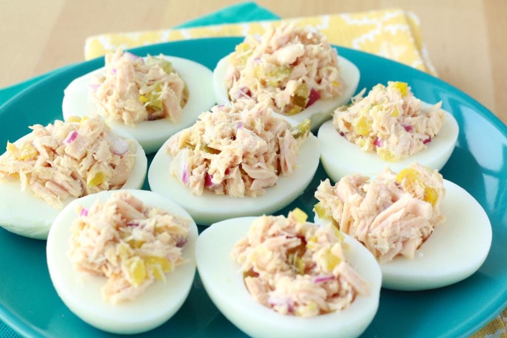 stuffed eggs on a festive table